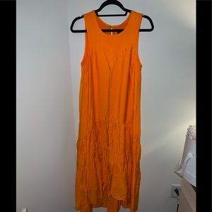 Bright orange midi dress